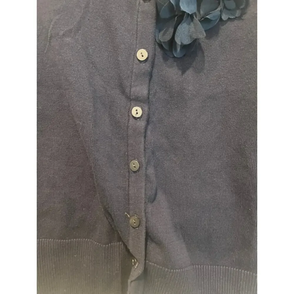 Cherokee Girls Navy Cardigan Sweater XL Button Front Floral Accent NWT